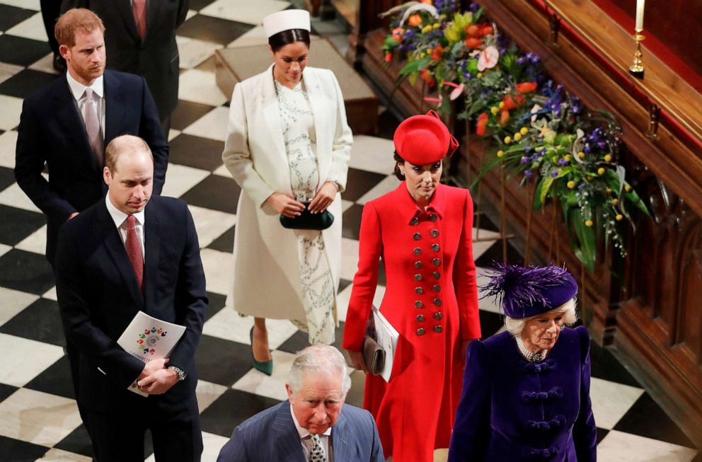 PHOTO:Members of Britain's Royal family leave after attending the Commonwealth Service at Westminster Abbey in London, March 11, 2019.