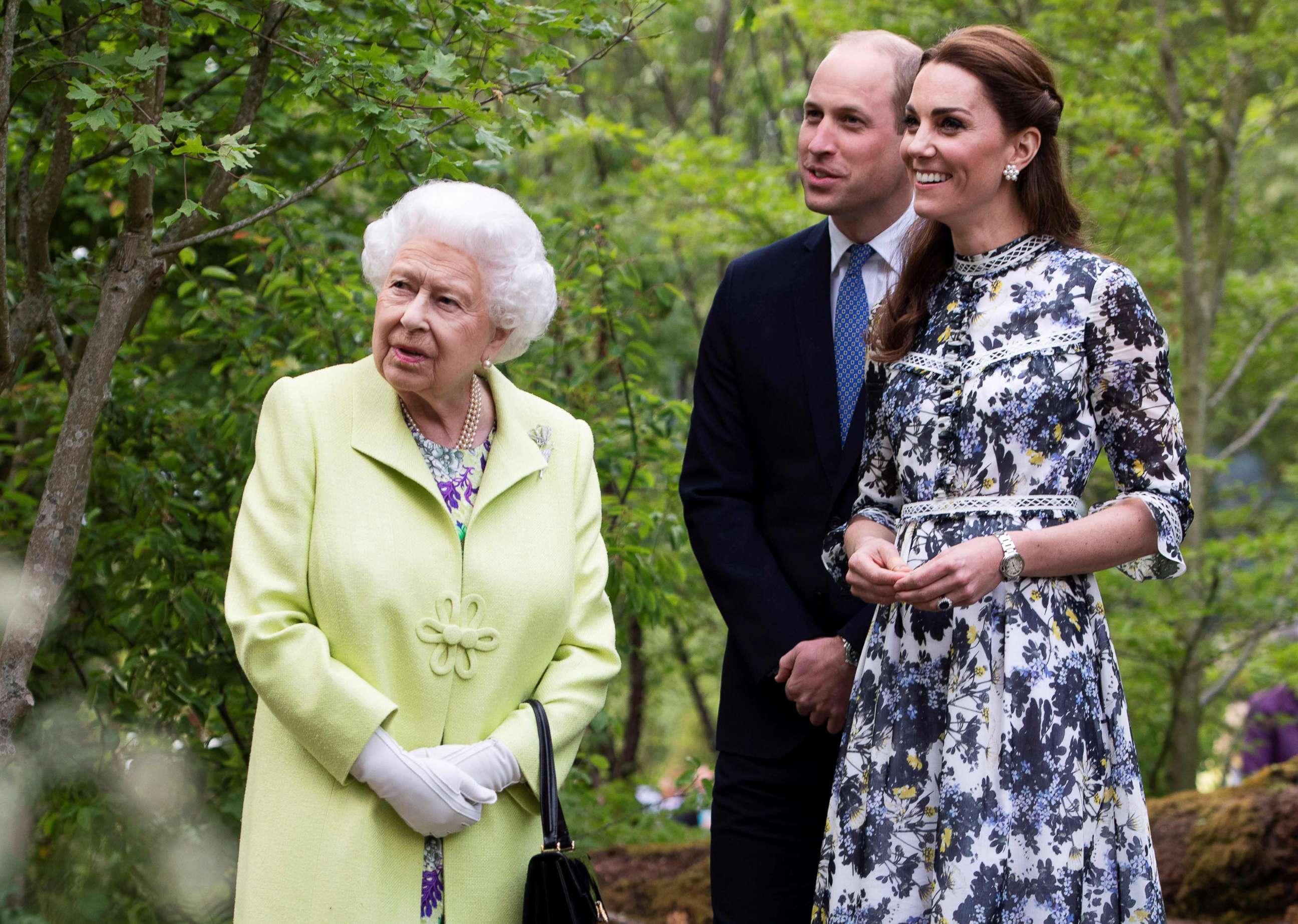 PHOTO: Britain's Queen Elizabeth II, Catherine, Duchess of Cambridge and Prince William, Duke of Cambridge during their visit to the 2019 RHS Chelsea Flower Show in London, May 20, 2019.