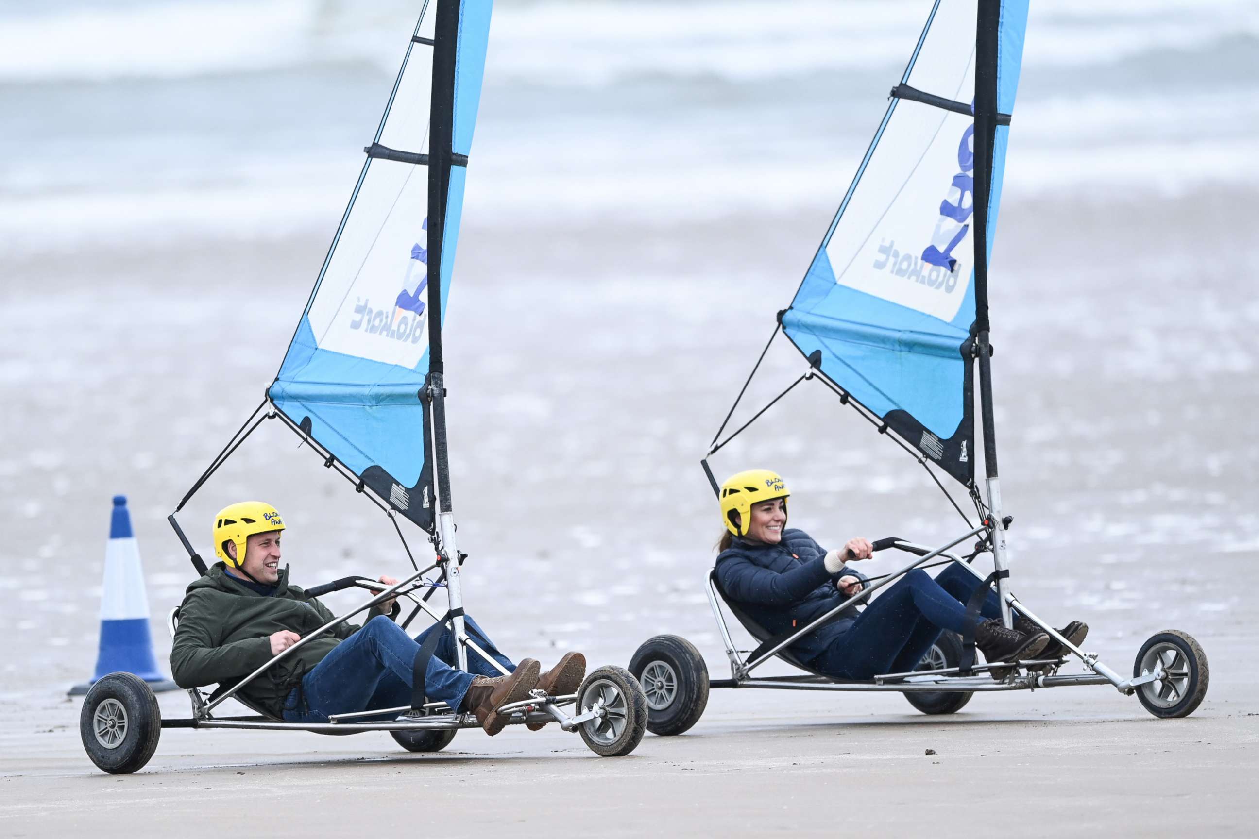 PHOTO:Prince William and Catherine Duchess of Cambridge land yachting, West Sands Beach, St Andrews, Scotland, May 26, 2021.