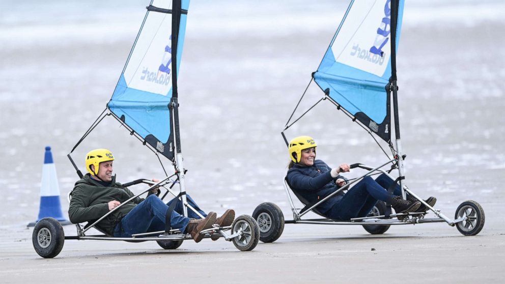 PHOTO:Prince William and Catherine Duchess of Cambridge land yachting, West Sands Beach, St Andrews, Scotland, May 26, 2021.
