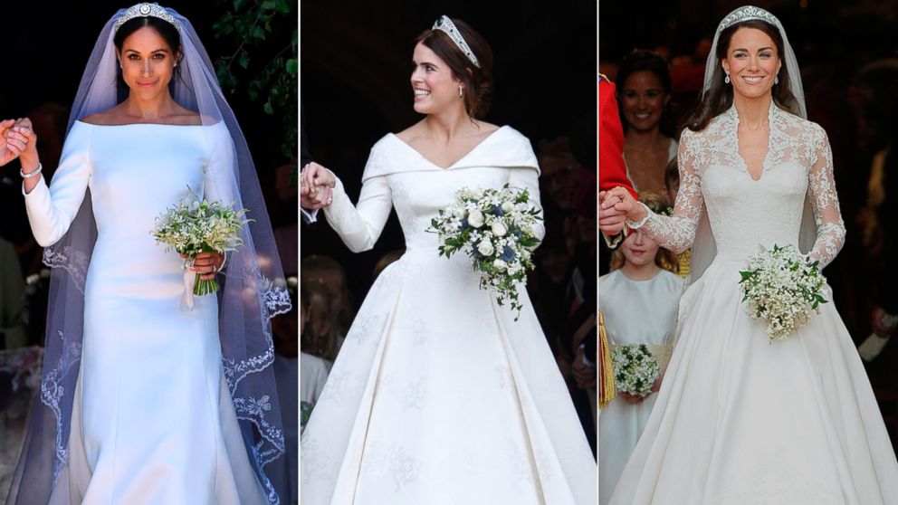 Princess Eugenie, Duchess Meghan and Princess Kate's wedding dresses all shared a special similarity - ABC News Princess Eugenie, Duchess Meghan and Princess Kate's wedding dresses all shared a special similarity - ABC News