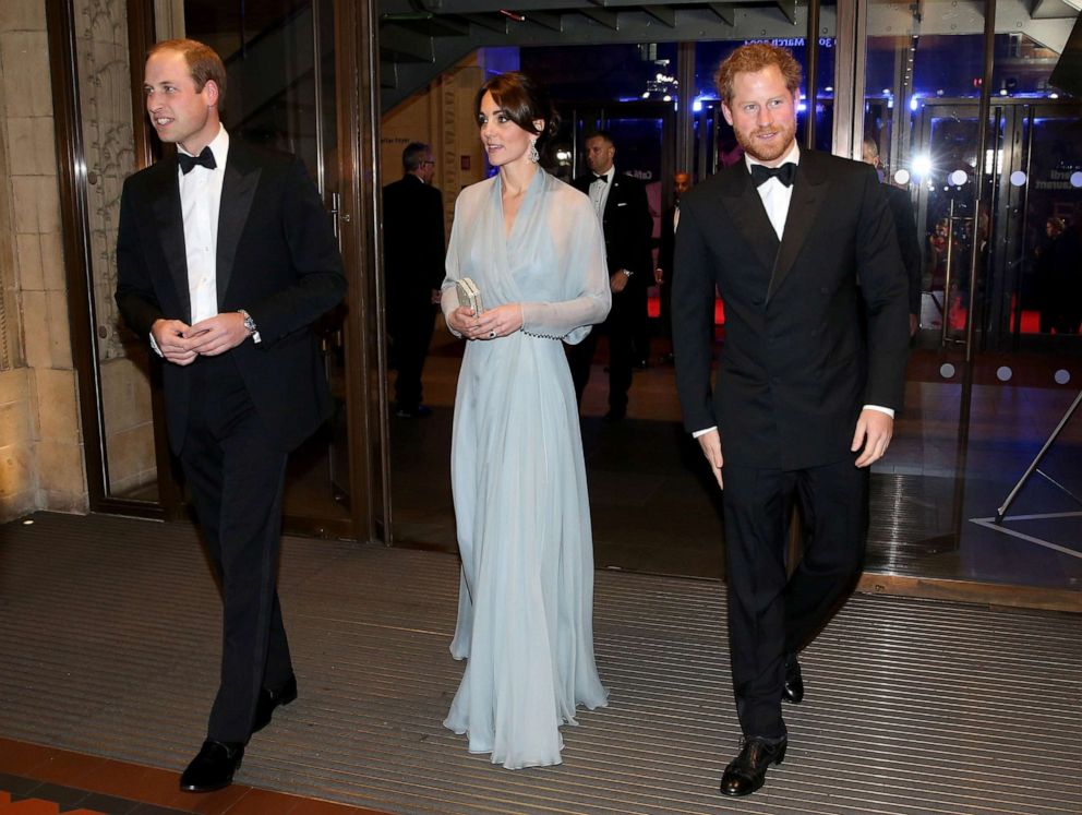 PHOTO: William, Duke of Cambridge, Catherine, Duchess of Cambridge and Prince Harry arrive for the world premiere of the new James Bond film 'Spectre' at the Royal Albert Hall in London, Oct. 26, 2015.