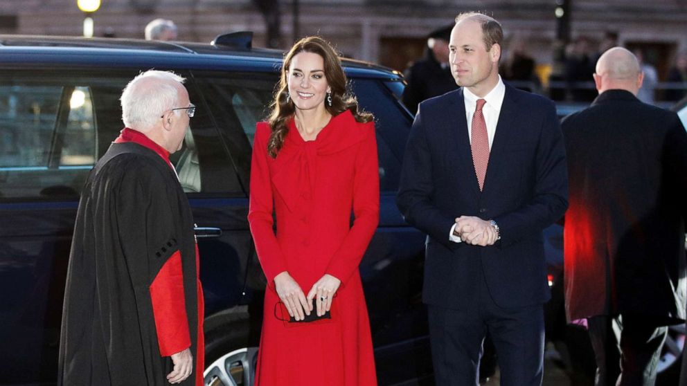 PHOTO: Britain's Prince William and Catherine, Duchess of Cambridge, arrive at the "Together at Christmas" community carol service held at Westminster Abbey in London, Dec. 8, 2021.