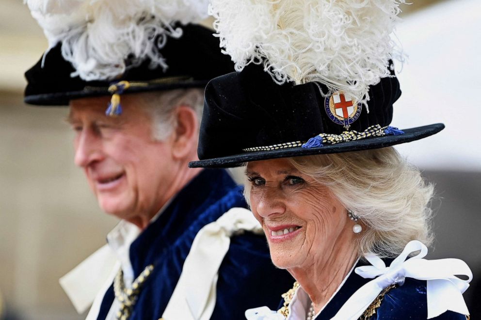 PHOTO: Britain's Prince Charles and Camilla, Duchess of Cornwall arrive for the Order of the Garter service at Windsor Castle, in Windsor, England, June 13, 2022. 