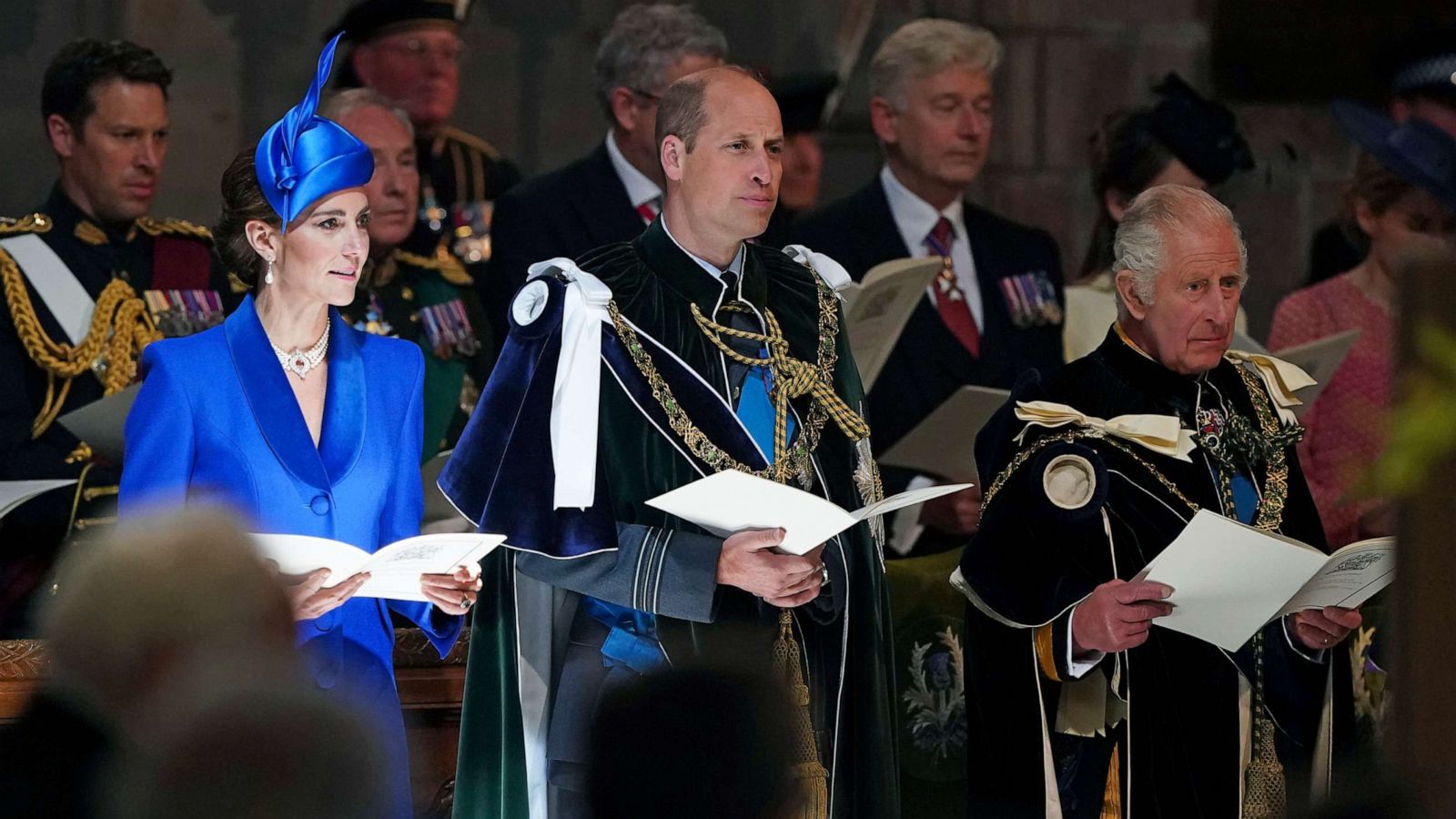 PHOTO: Kate, Princess of Wales, and Prince William and King Charles III during the National Service of Thanksgiving and Dedication for King Charles III and Queen Camilla at St Giles' Cathedral, in Edinburgh, Scotland, July 5, 2023.