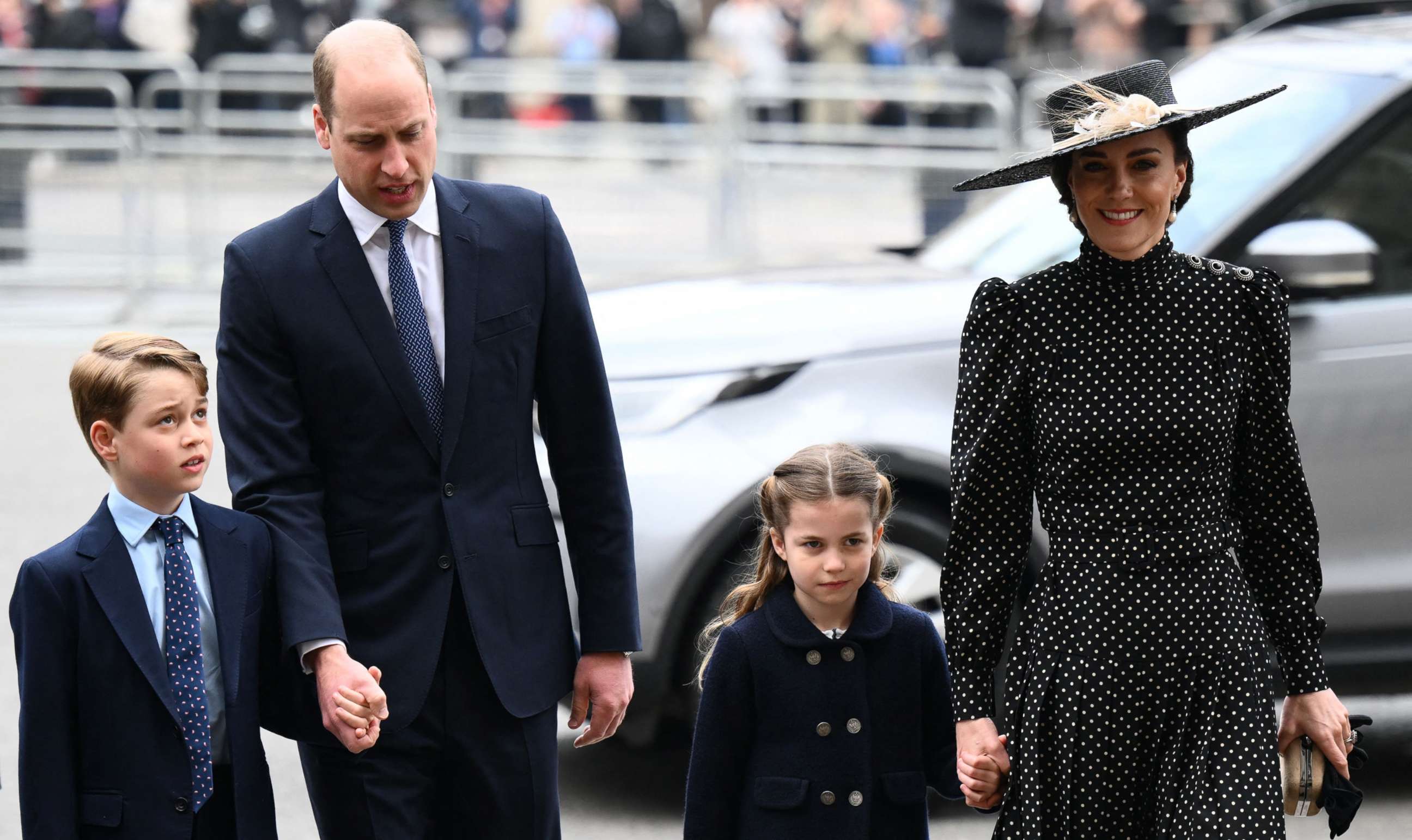 PHOTO: Prince William, Duke of Cambridge, Catherine, Duchess of Cambridge and their children arrive to attend a Service of Thanksgiving for Britain's Prince Philip, Duke of Edinburgh, at Westminster Abbey in central London, March 29, 2022.