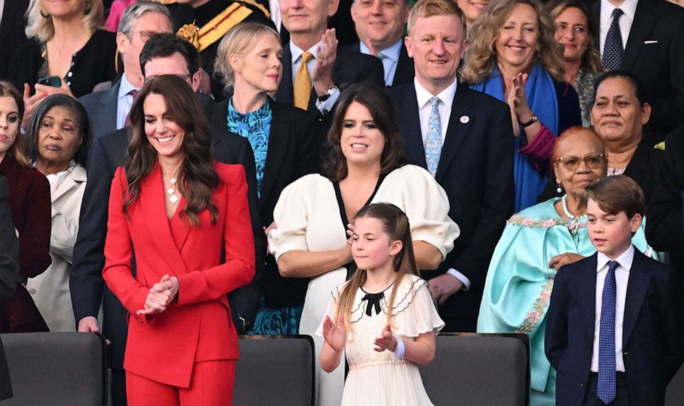 PHOTO: Catherine, Princess of Wales, Princess Eugenie, Princess Charlotte of Wales and Prince George of Wales during the Coronation Concert on May 7, 2023 in Windsor, England.