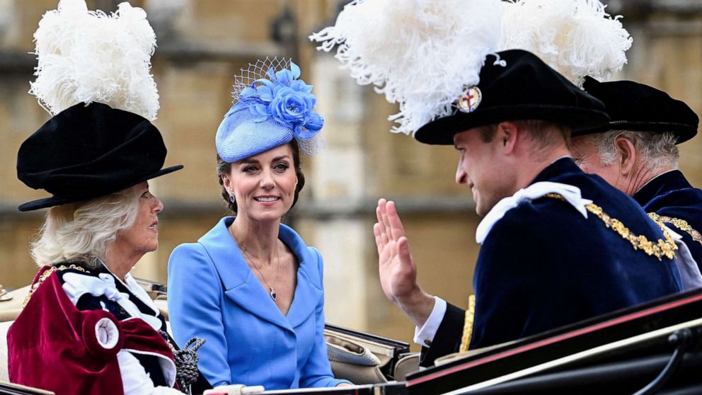 PHOTO: The Royals leave in a horse-drawn carriage from St George's Chapel after attending the Most Noble Order of the Garter Ceremony in Windsor Castle in Windsor, west of London on June 13, 2022.