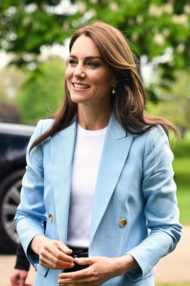 PHOTO: Catherine, Princess of Wales greets people during a walkabout meeting members of the public on May 7, 2023 in Windsor, England.