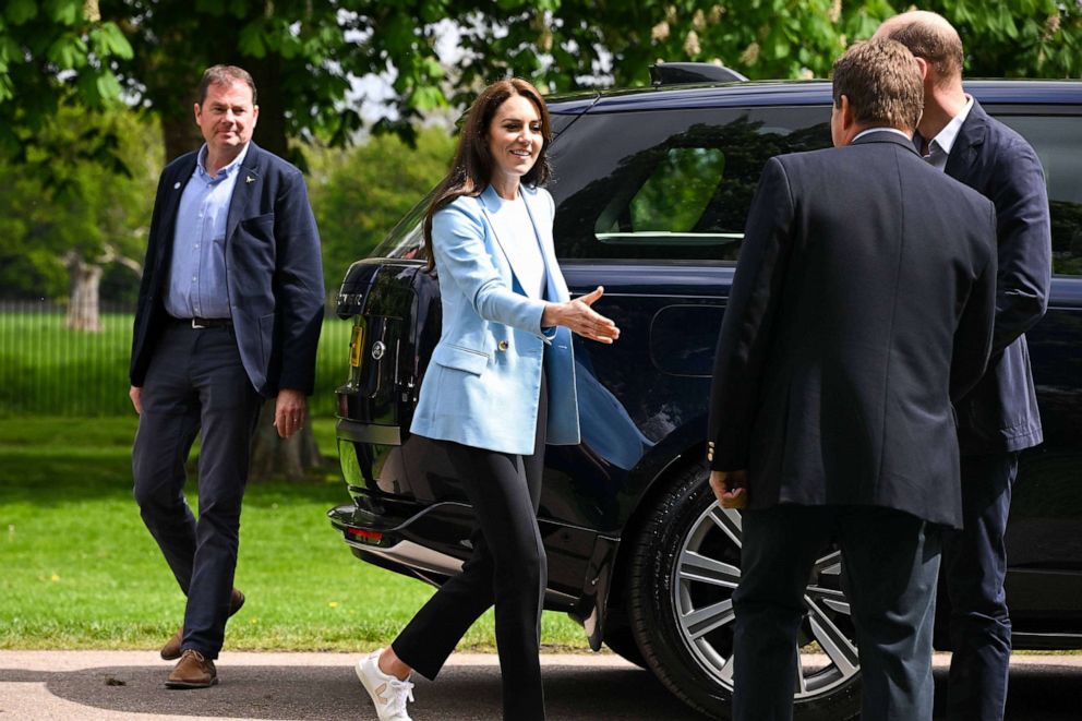 PHOTO: Catherine, Princess of Wales greets people during a walkabout meeting members of the public on May 7, 2023 in Windsor, England.