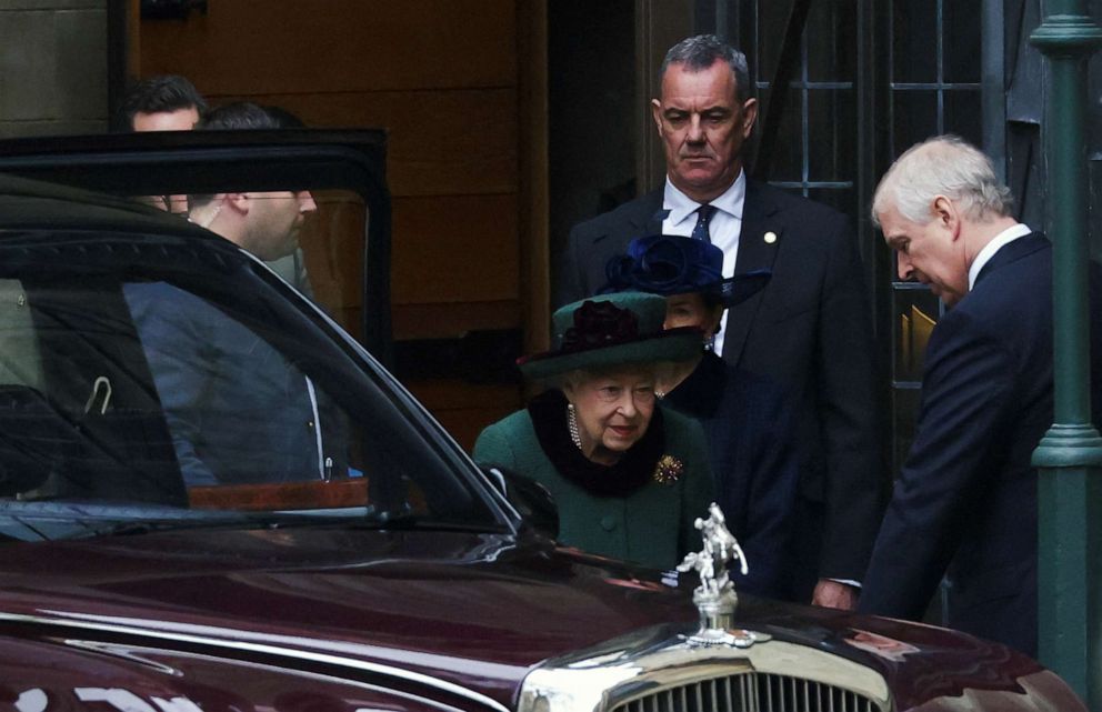 PHOTO: Queen Elizabeth and Prince Andrew, Duke of York, leave after a service of thanksgiving for late Prince Philip, Duke of Edinburgh, at Westminster Abbey, in London, March 29, 2022.