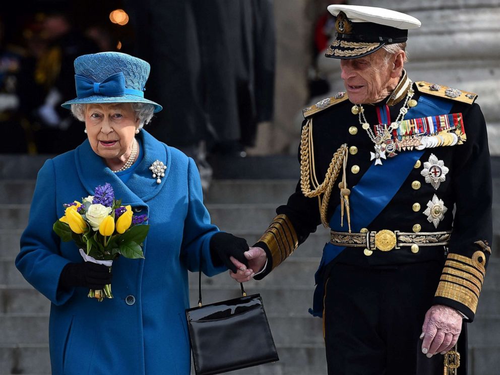 PHOTO: In this file photo taken on March 13, 2015 Britain's Queen Elizabeth II and Britain's Prince Philip, Duke of Edinburgh, leave St Paul's Cathedral in London on March 13, 2015.