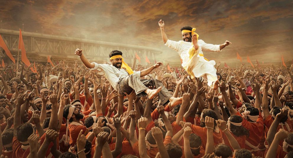 PHOTO: This image released by Netflix shows Ram Charan and N.T. Rama Rao Jr. in a scene from "RRR."