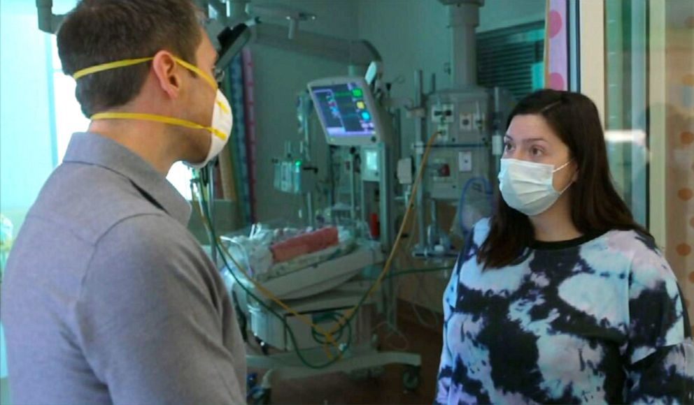 PHOTO: ABC News' Whit Johnson speaks with Rebecca Lara at Texas Children's Hospital in Houston.