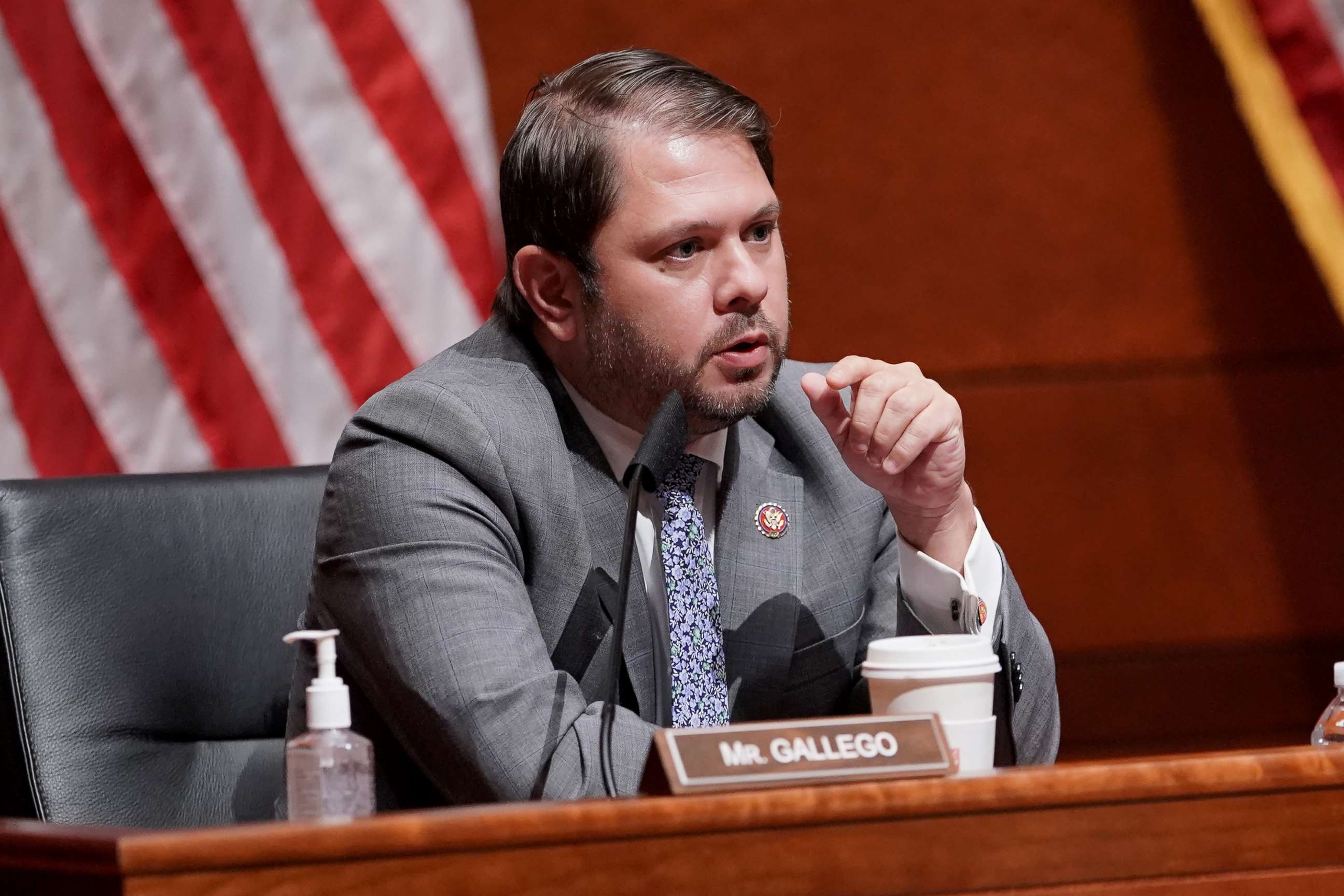 PHOTO: Representative Ruben Gallego speaks during a House Armed Services Committee hearing in Washington, D.C., July 9, 2020.