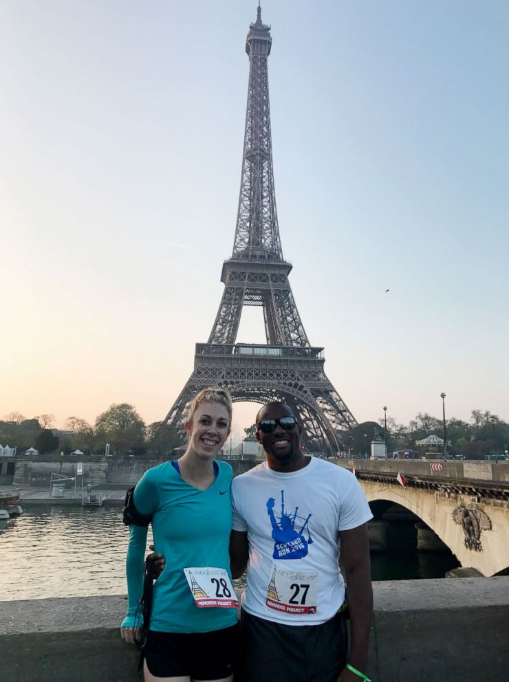 PHOTO: Jessie Rix and Anthony Butler pose together in front of the Eiffel Tower in Paris.