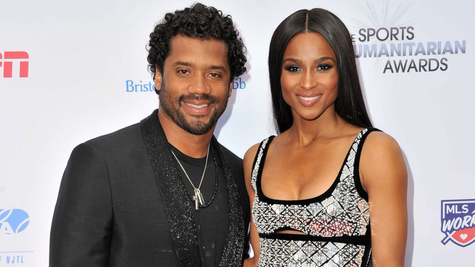 PHOTO: Russell Wilson and Ciara attend the 5th annual Sports Humanitarian Awards presented by ESPN at The Novo Theater at L.A. Live, July 9, 2019, in Los Angeles, Calif.