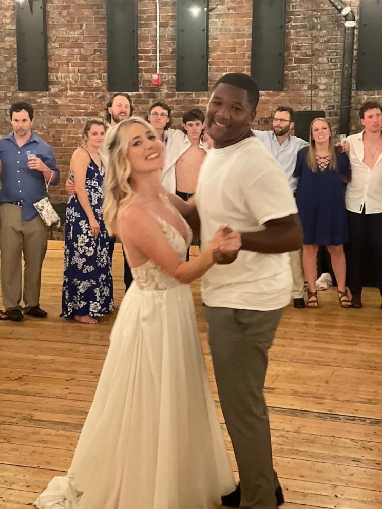 PHOTO: Petey Jones dances with Caitlin Holdren at her wedding to Ryan Holdren.