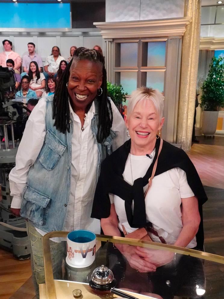 PHOTO: Ryan Reynolds' mother Tammy poses with host Whoopi Goldberg while visiting The View, June 10, 2024. 