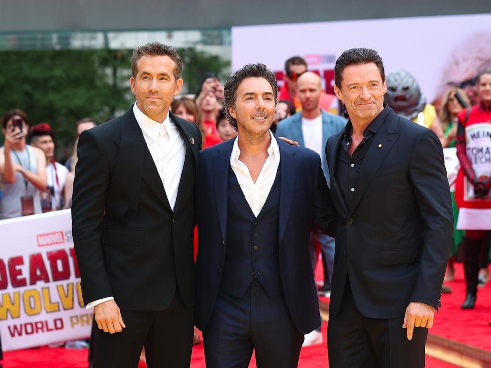 PHOTO: Hugh Jackman, Shawn Levy and Ryan Reynolds are seen attending the world premiere of "Deadpool & Wolverine" at Lincoln Center, on July 22, 2024, in New York.