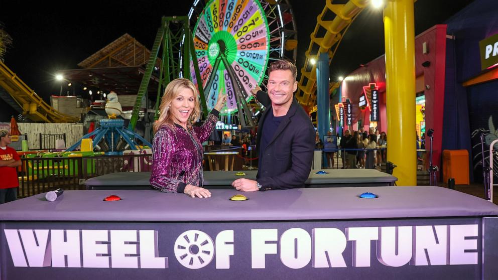 PHOTO: Vanna White and Ryan Seacrest are shown at the Santa Monica Pier, on Aug. 30, 2024, in Santa Monica, Calif.