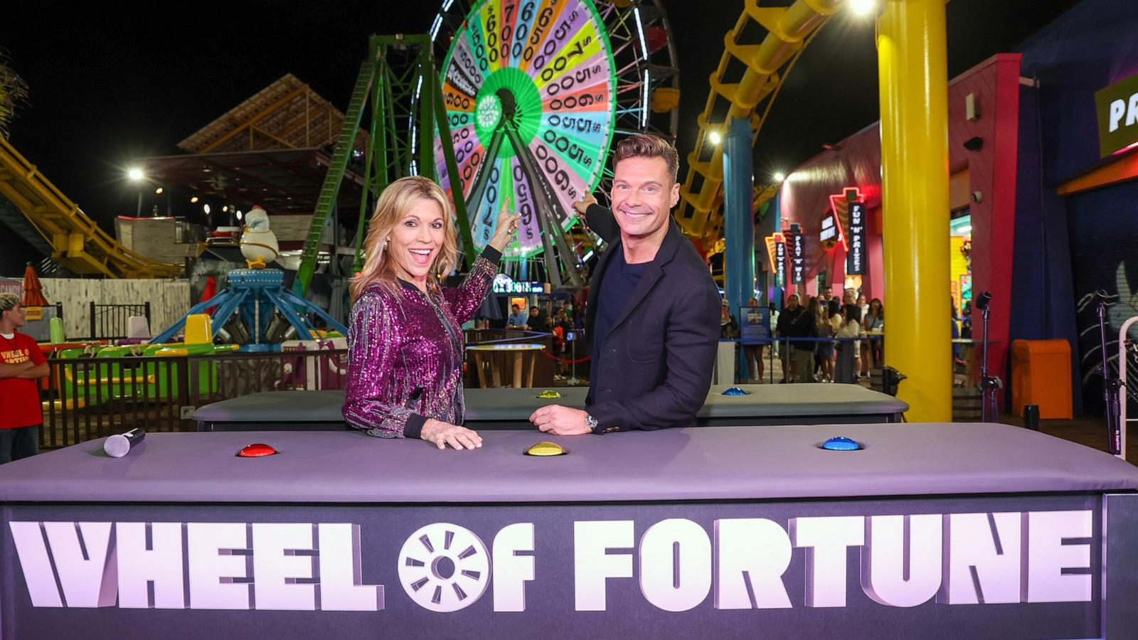 PHOTO: Vanna White and Ryan Seacrest are shown at the Santa Monica Pier, on Aug. 30, 2024, in Santa Monica, Calif.