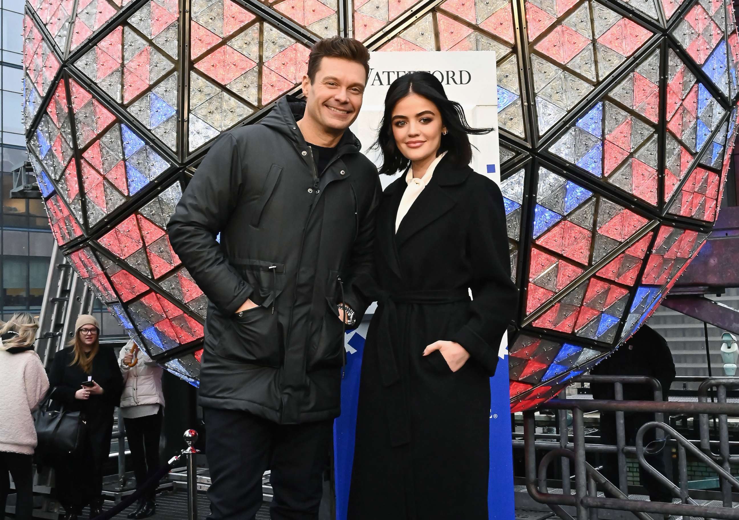 PHOTO: Ryan Seacrest and Lucy Hale attend a press junket for "Dick Clark's New Year's Rockin' Eve With Ryan Seacrest 2020," Dec. 30, 2019 in New York City.
