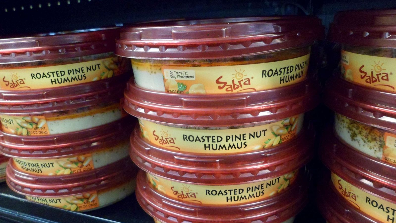 PHOTO: In this April 11, 2015, file photo, containers of Sabra brand hummus as shown in a supermarket cooler in New York.