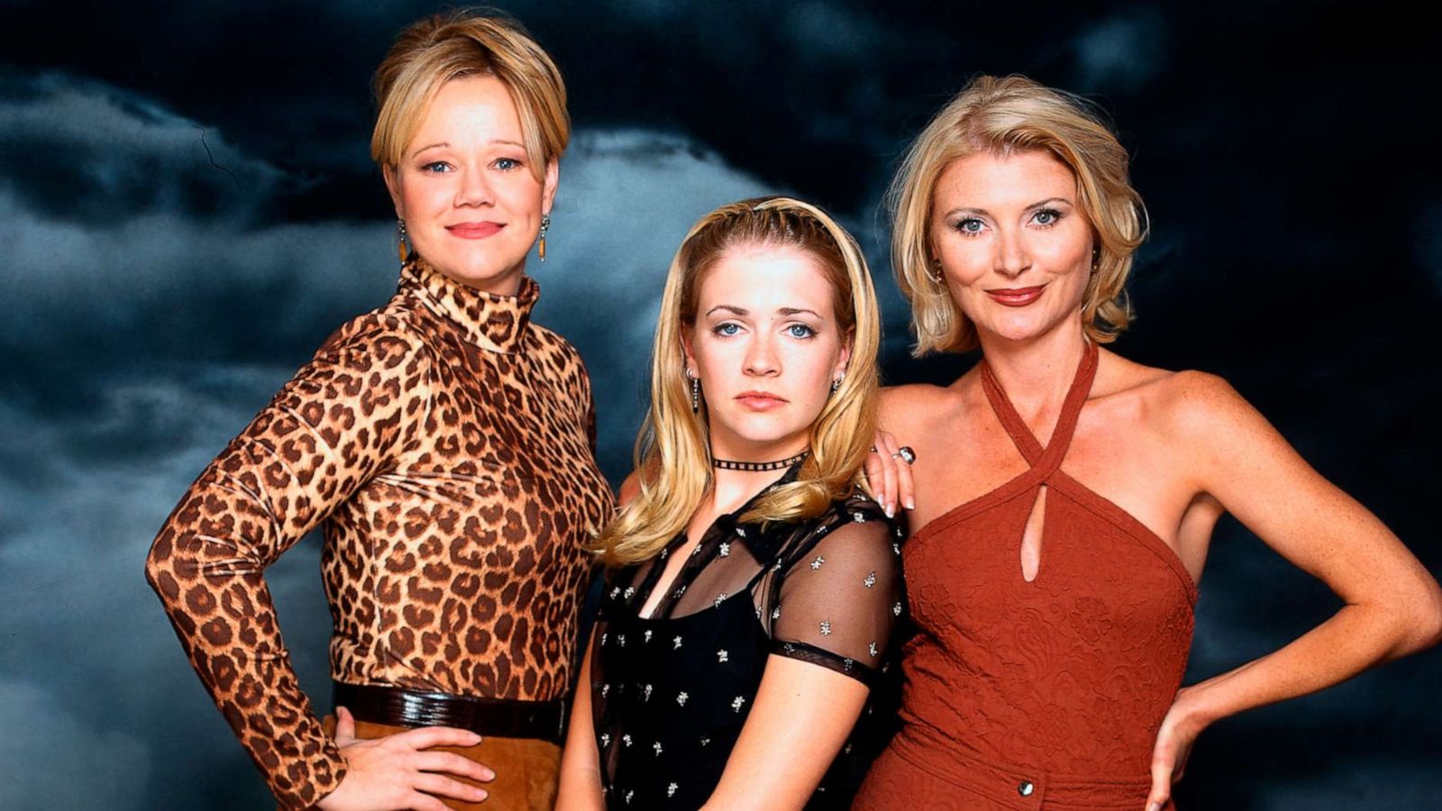 PHOTO: Melissa Joan Hart ,center, (Sabrina Spellman), Caroline Rhea, left, (as Hilda) and Beth Broderick (as Zelda) in "Sabrina the Teenage Witch," circ. 1997.