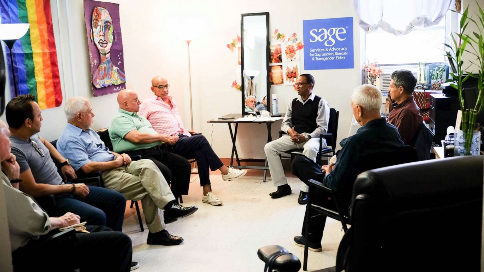 PHOTO: A group of SAGE elders participate in a small group session at SAGE Center Bronx in New York, circa 2017.