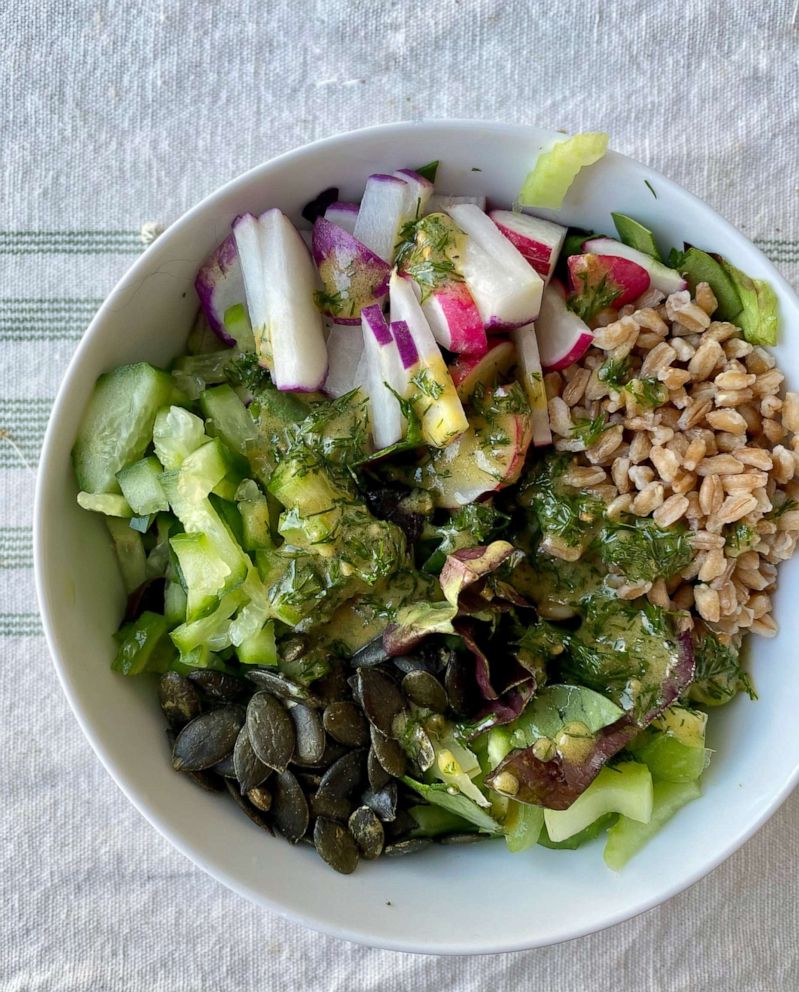 PHOTO: A quick salad and grain bowl with mustard and dill vinaigrette and fresh veggies.