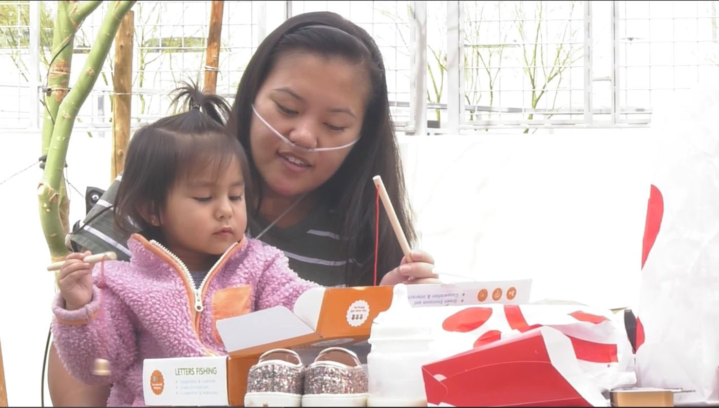 PHOTO: Rowena Salas, 32, plays with her daughter, Mia, 2, on March 3, 2022, at Sunrise Hospital in Las Vegas.