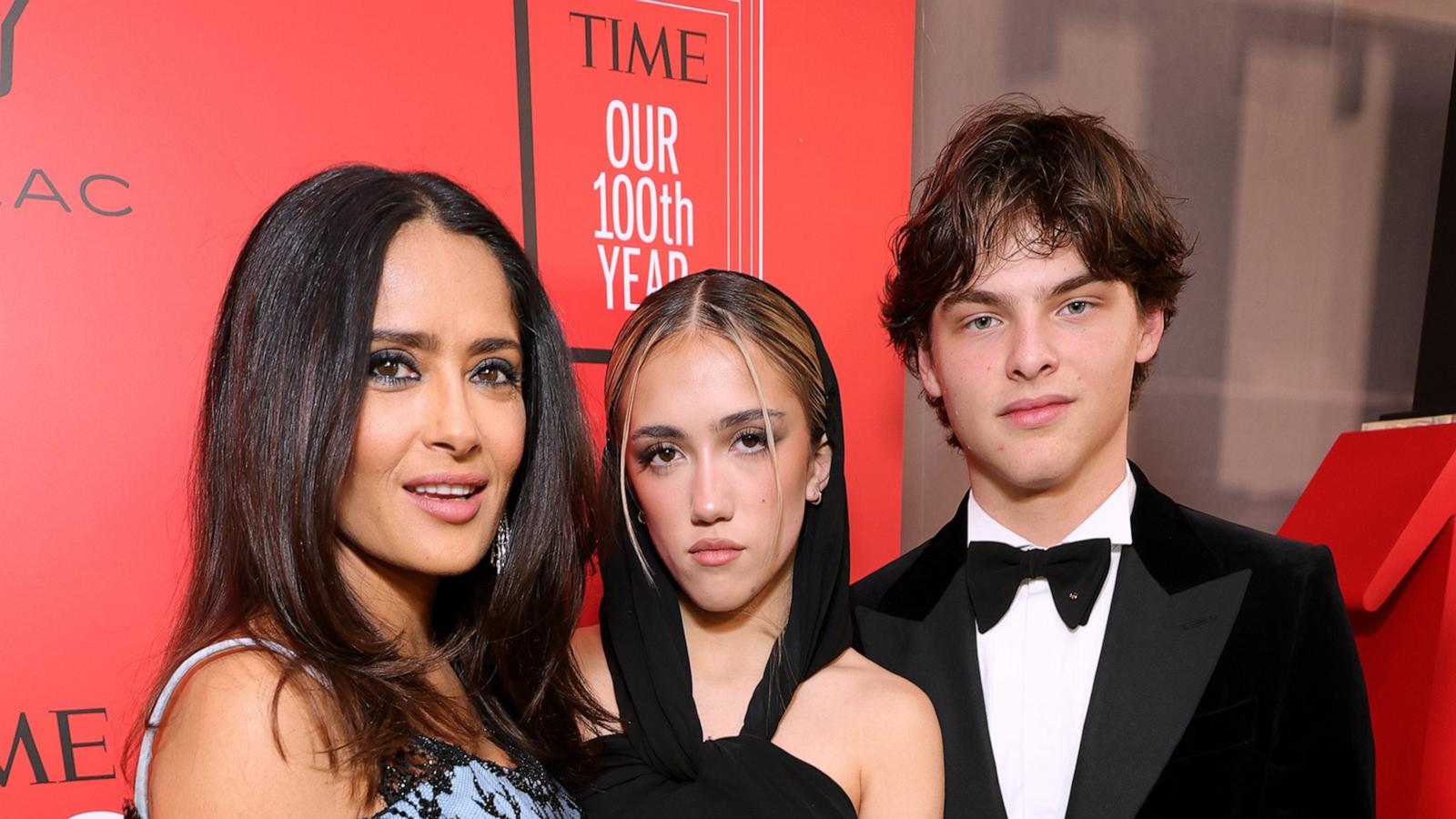 PHOTO: In this April 26, 2023, file photo, Salma Hayek, Valentina Paloma Pinault and Augustin James Evangelista attend attend the 2023 TIME100 Gala at Jazz at Lincoln Center in New York.