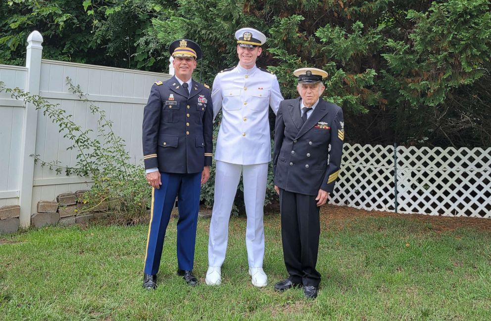 PHOTO: Gail Allen, Kenneth Allen and Nicholas Allen pose together in their military uniforms.