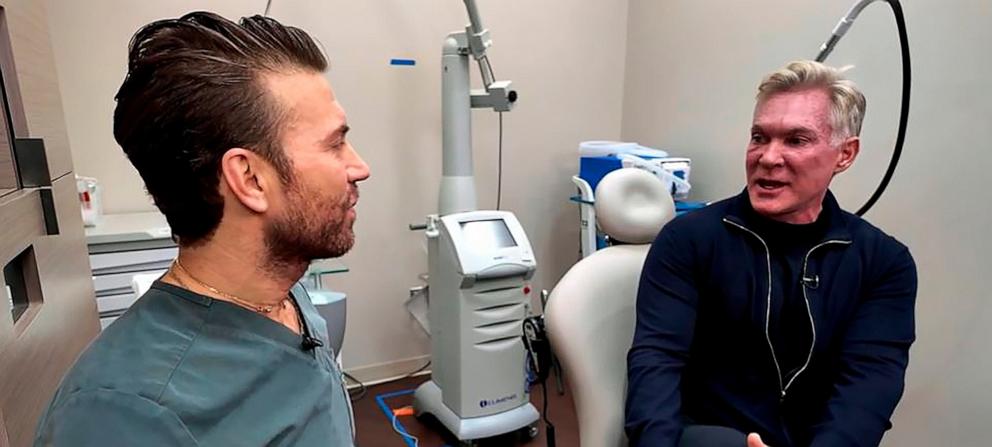 PHOTO: Sam Champion speaks with his medical provider, Dr. Anthony Rossi, a dermatologist at Memorial Sloan Kettering Cancer Center in New York City.