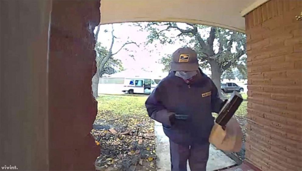 PHOTO: A USPS employee named Mary was caught on Lisette LeJeune's doorbell camera delivering a care package at her front door.
