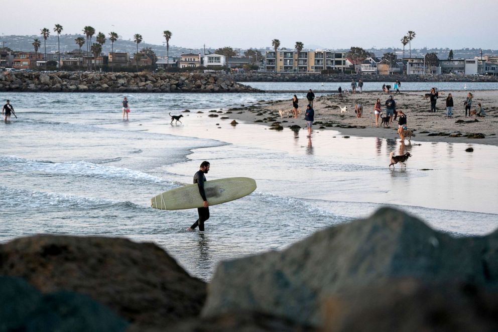 PHOTO: People enjoy Ocean Beach in San Diego, California, May 13, 2021.