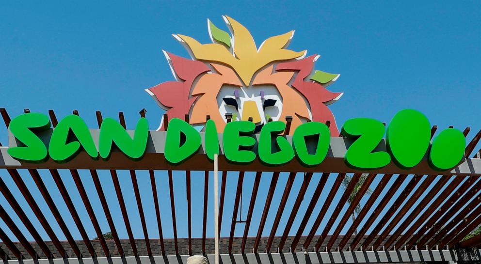 PHOTO: In this June 11, 2020 file photo, a sign is displayed near the entrance to the San Diego Zoo in San Diego.