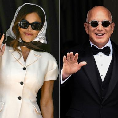 PHOTO: Lauren Sanchez and Jeff Bezos wave as they leave the Aman Hotel seperately on their wedding day in Venice, June 27, 2025.