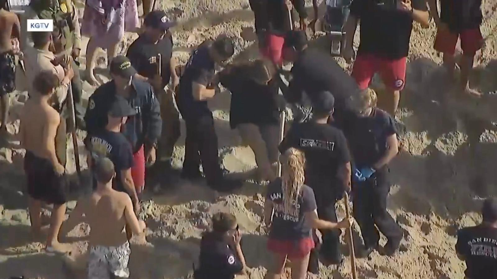 PHOTO: A 16-year-old girl is rescued after being trapped beneath the sand at Mission Beach, July 16, 2024, in San Diego.