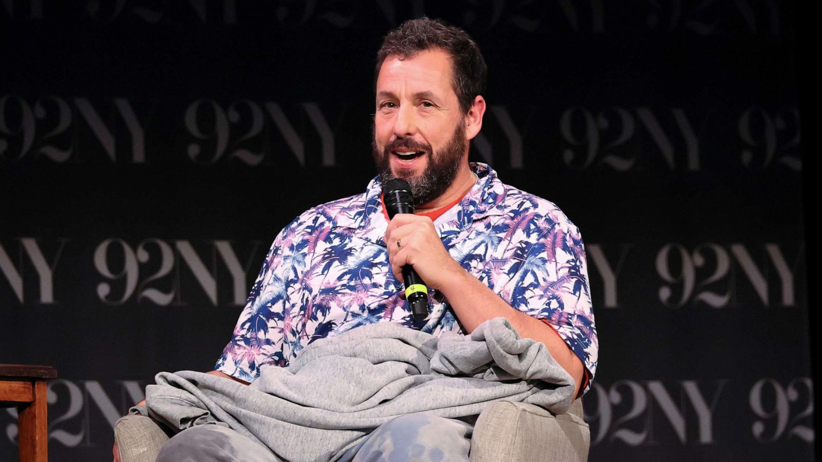 PHOTO: Adam Sandler speaks onstage during a conversation with Josh Horowitz at The 92nd Street Y, N.Y., on Nov. 29, 2022 in New York City.