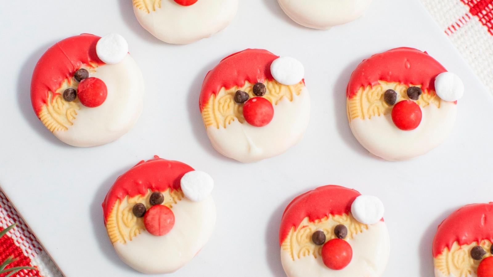 PHOTO: A plate of Oreo cookies dipped and decorated to look like Santa.