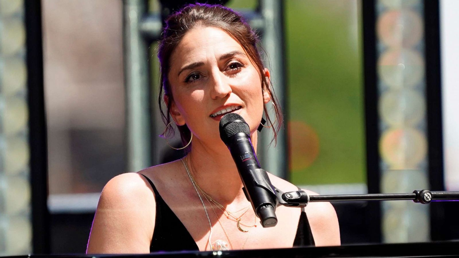 PHOTO: Sara Bareilles performs at the New 42 outdoor celebration of arts education honoring the New York City Department of Education, Office of Arts and Special Projects in Times Square on June 5, 2021, in New York.