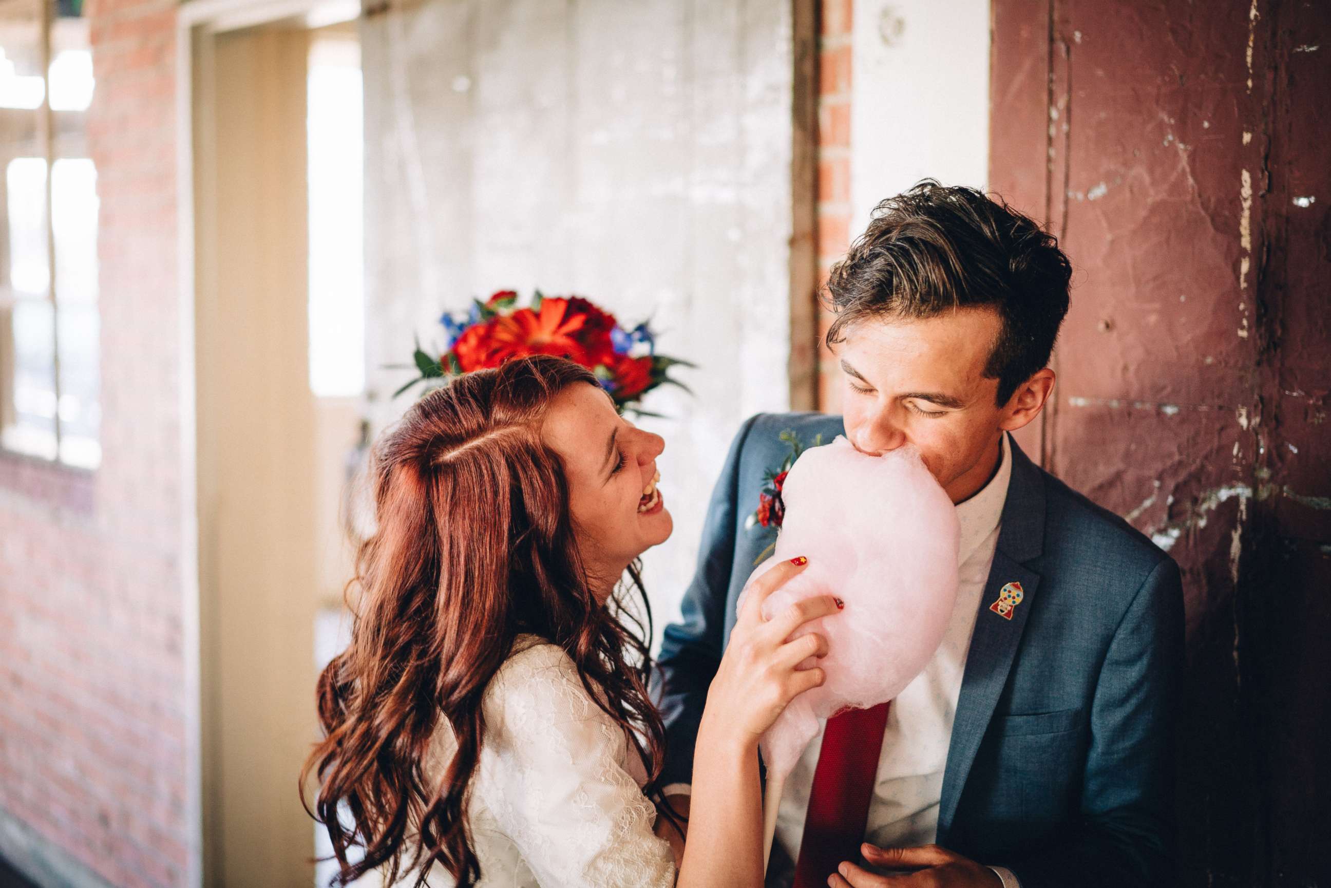 PHOTO: Sara Goodwin and her husband are pictured on their wedding day in Salt lake City. They had cotton candy as a treat at the reception.