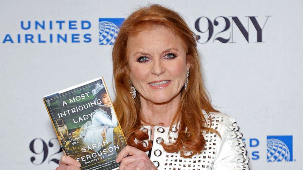 PHOTO: Sarah Ferguson, Duchess of York poses with her book "A Most Intriguing Lady" at Sarah Ferguson, Duchess of York In Conversation With Samantha Barry at The 92nd Street Y New York, March 6, 2023 in New York City.