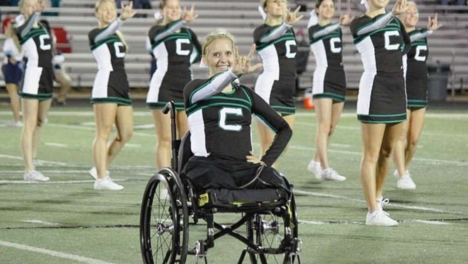 PHOTO: Sarah Frei, 17, of Syracuse, Utah, returned to cheerleading after undergoing 20 surgeries, including a double leg amputation, following a drunk driving crash.