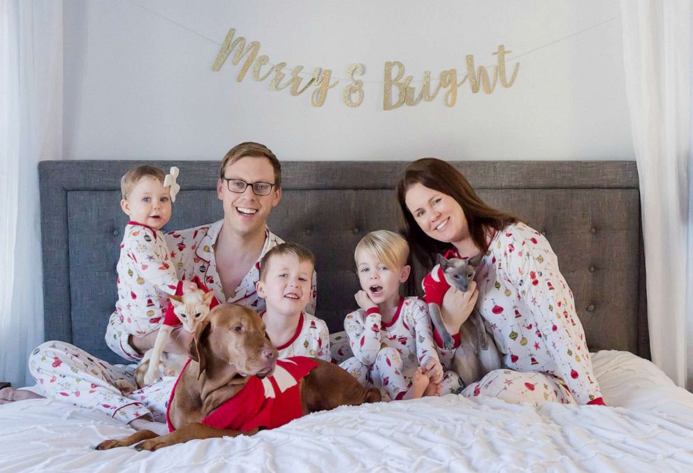 PHOTO: Sarah Buckley Friedberg of Needham, Mass., is photographed on Christmas with her husband, Michael Friedberg and their children, Liam, 6, Caden, 3 and Harper, 1.