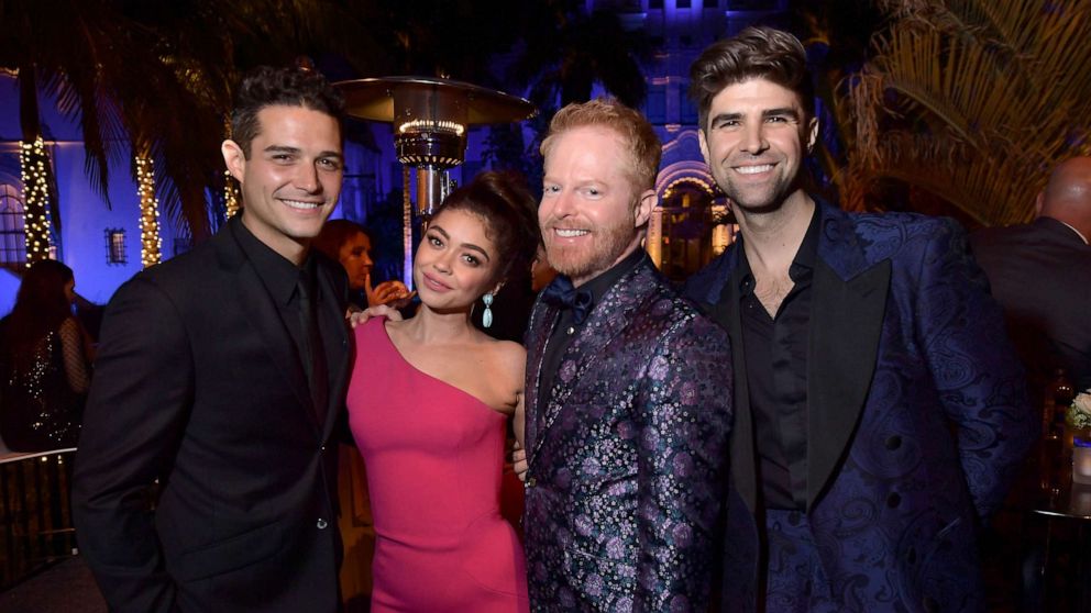 PHOTO: FILE - Wells Adams, Sarah Hyland, Jesse Tyler Ferguson, and Justin Mikita attend the 2019 Vanity Fair Oscar Party hosted by Radhika Jones at Wallis Annenberg Center for the Performing Arts, Feb. 24, 2019 in Beverly Hills, California.