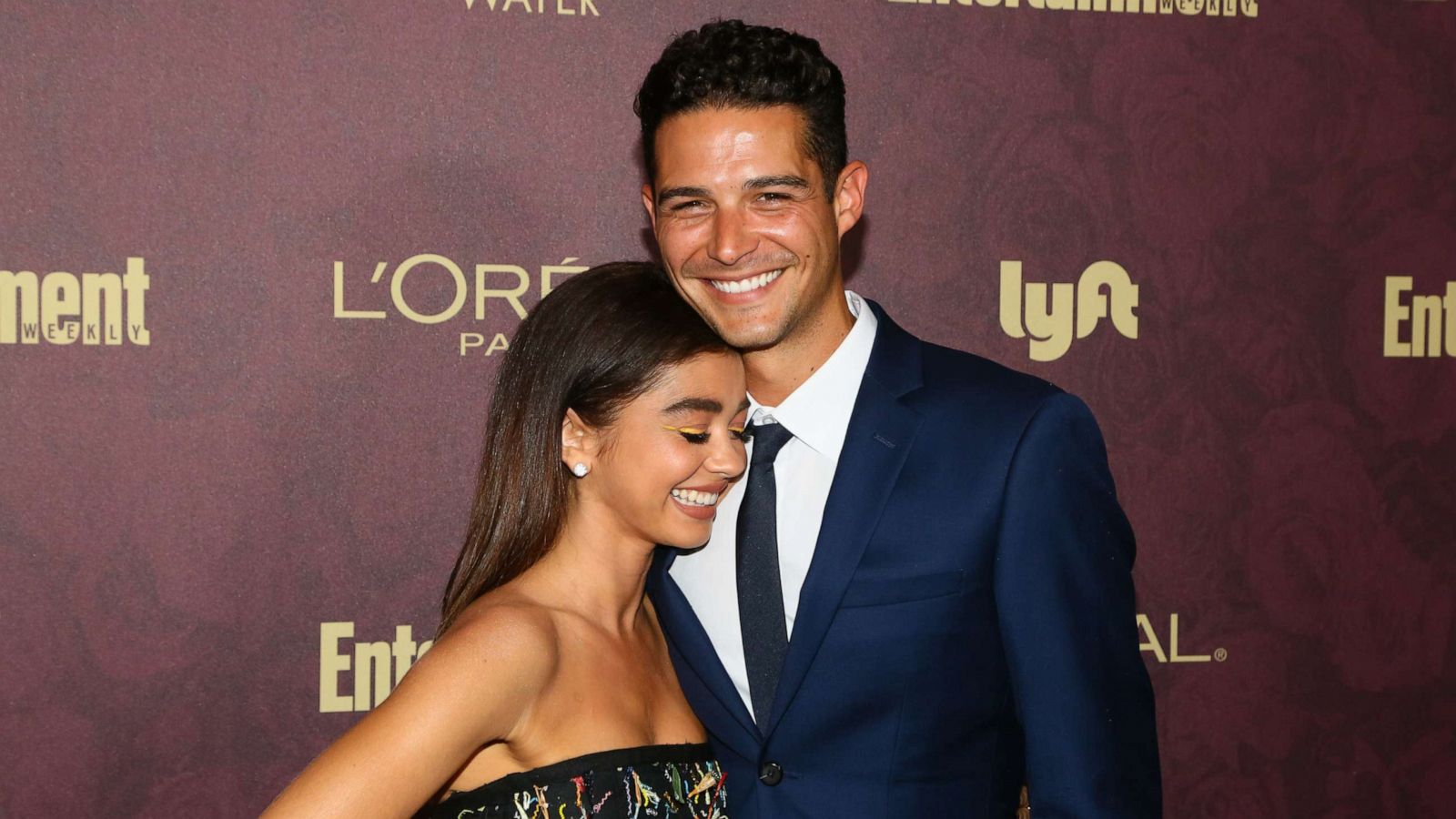 PHOTO: Sarah Hyland and Wells Adams arrive to the 2018 Entertainment Weekly Pre-Emmy Party at Sunset Tower Hotel, Sept. 15, 2018, in West Hollywood, Calif.