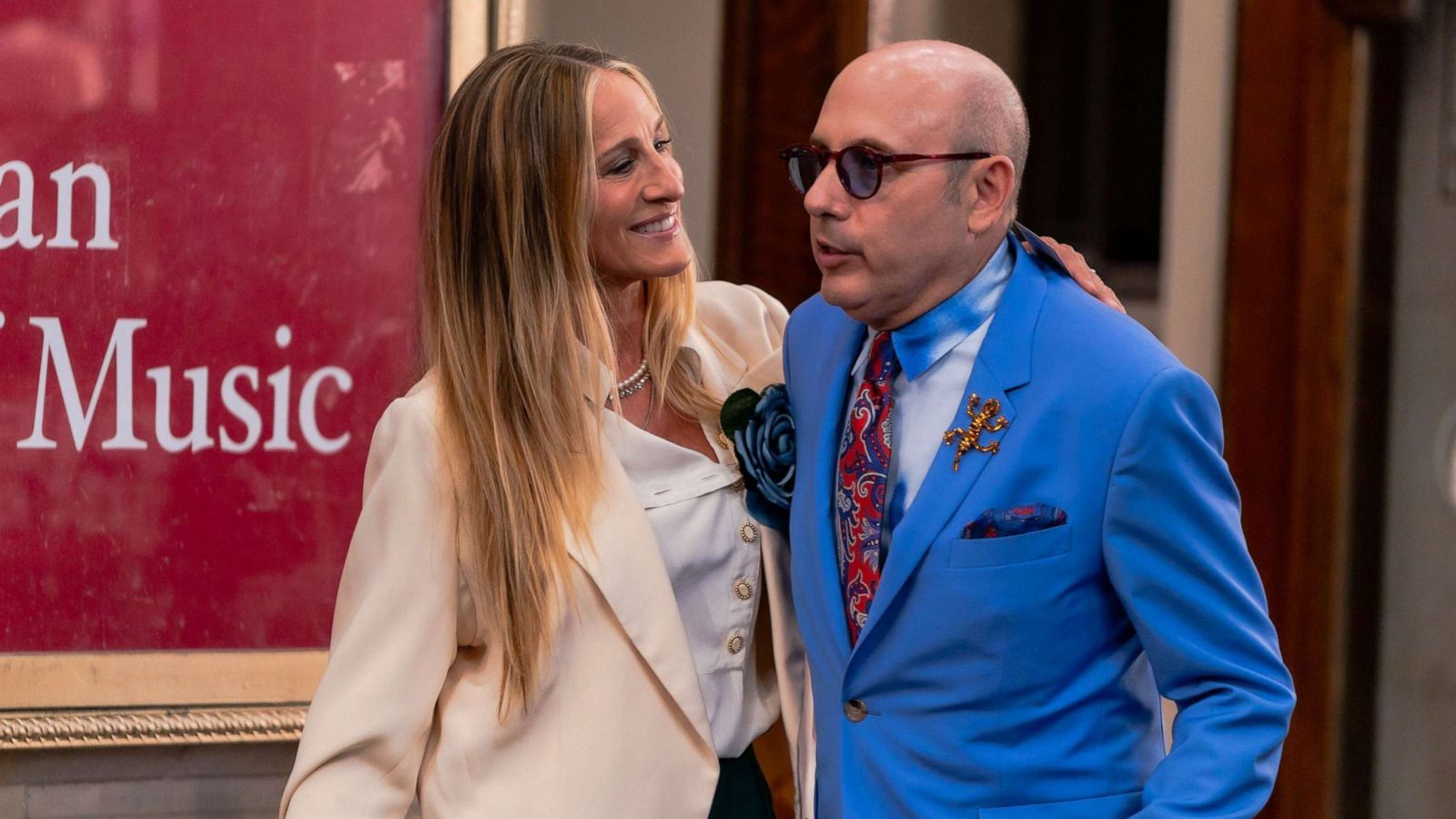 PHOTO: Sarah Jessica Parker and Willie Garson are seen filming "And Just Like That..." the follow up series to "Sex and the City" on July 23, 2021, in New York.